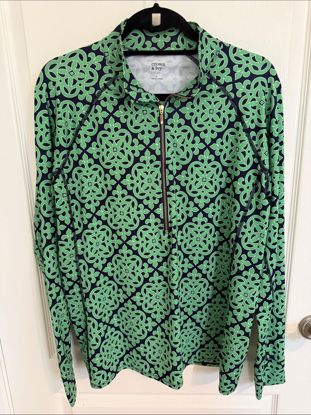 crown & ivy Navy and Green Geometric Half-Zip Ski Jacket